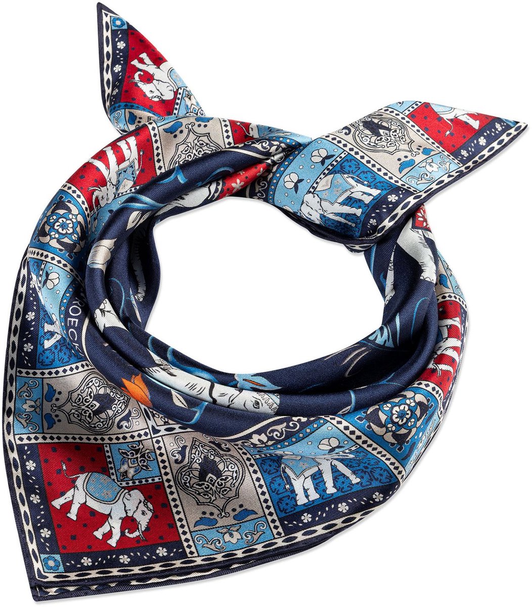 ROECKL sjaal Lucky Elephant 53x53 Navy / Red blauw