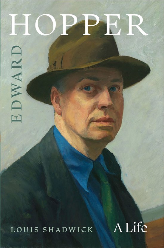Livre "Edward Hopper A Life" avec une peinture d'Edward Hopper portant un chapeau marron, une chemise bleue et une cravate verte.