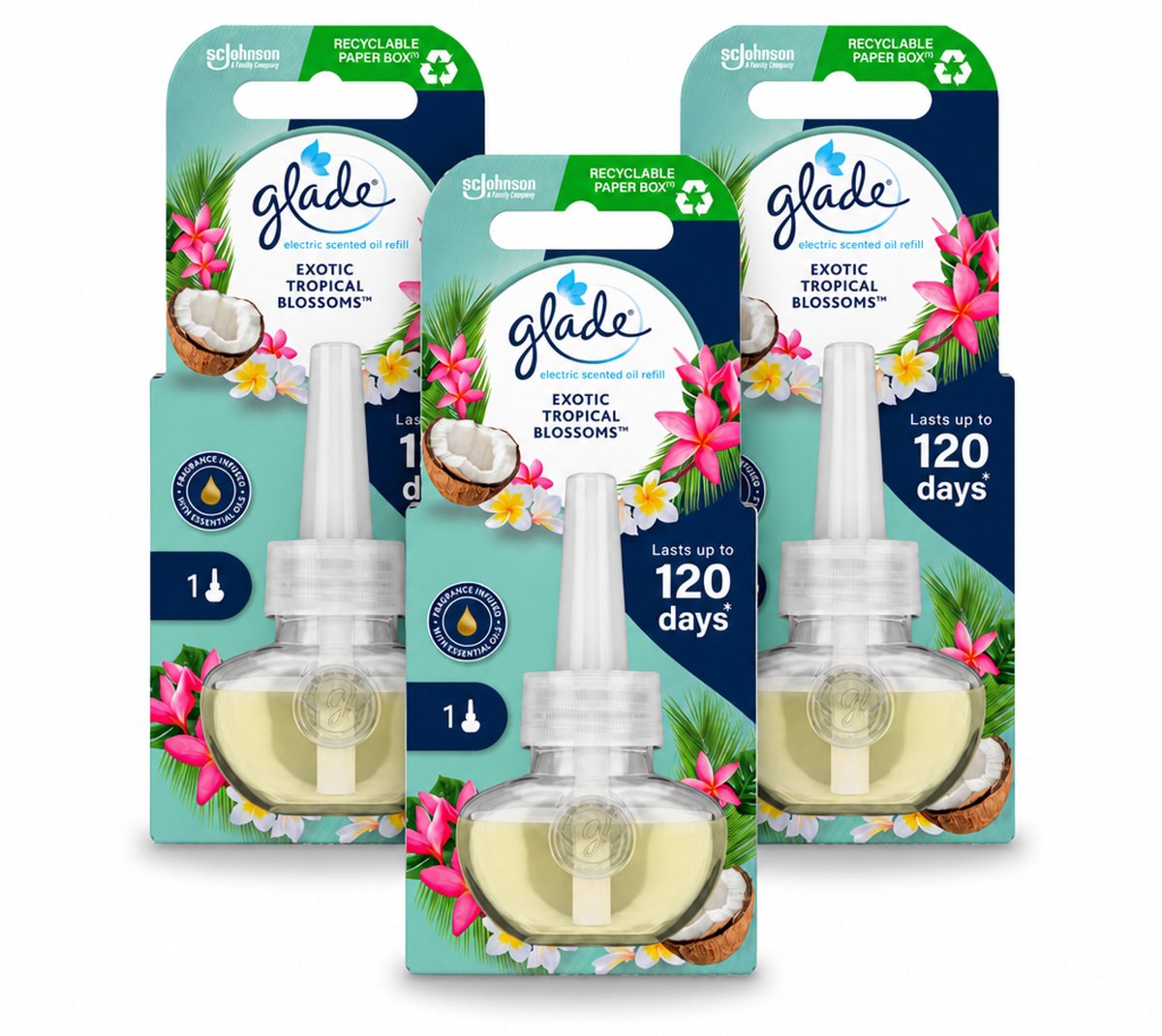 3 x Glade - Navulling Elektrische Olie - Exotic Tropical Blossoms - Zonder Houder - Bulkverpakking - 3 stuks