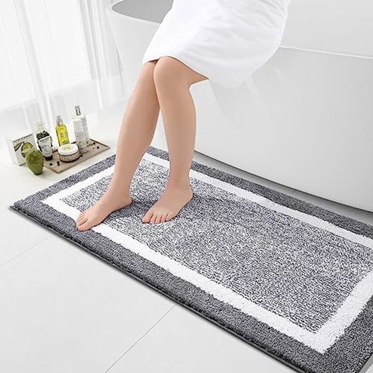 Antislip Microvezel Badmatten - Extra Zachte en Absorberende Badkamermatten, Machinewasbaar en Sneldrogend, 60 x 120 cm, Grijs