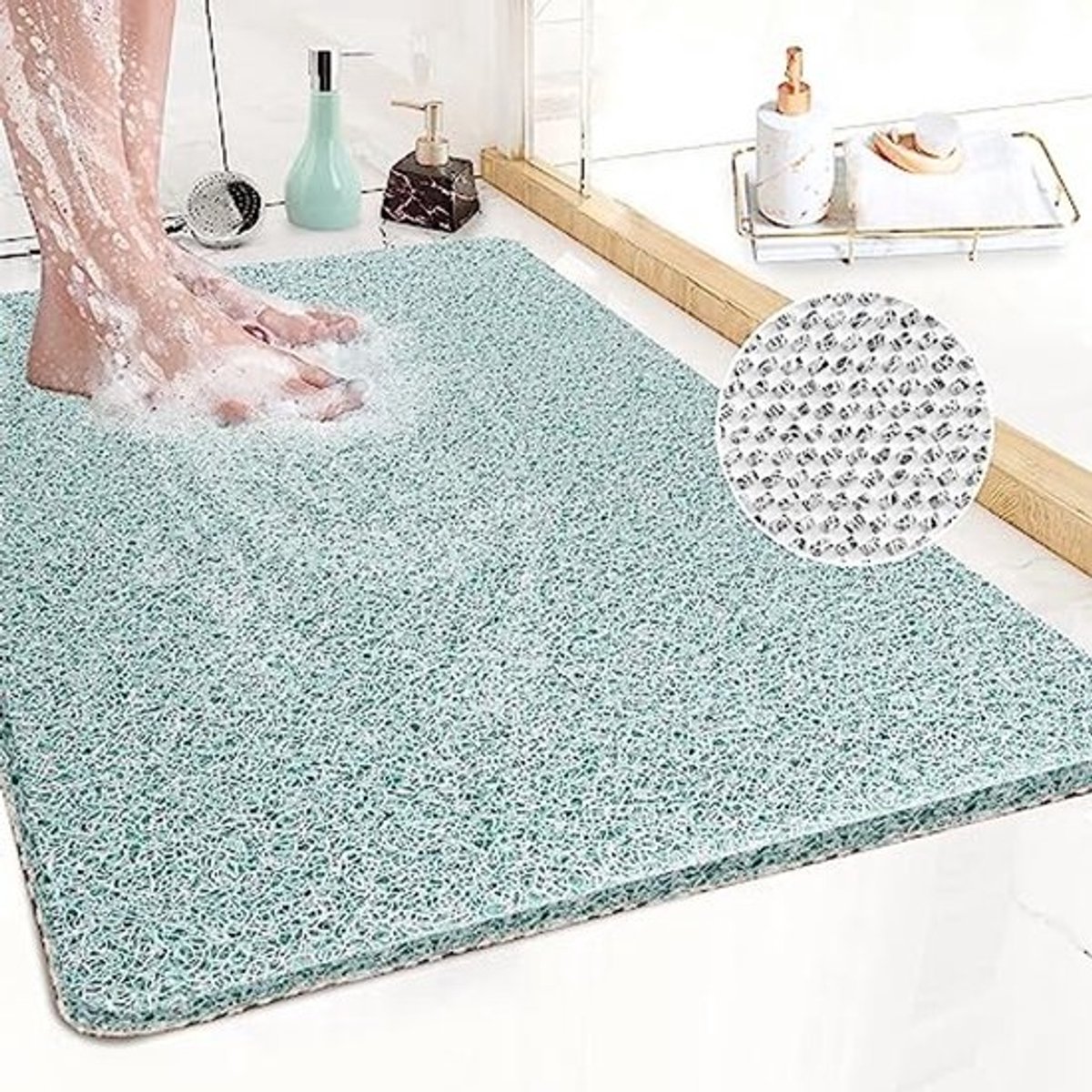 Antislip Hoekdouchemat met Afvoer - 50 cm Kwadrant Badmat voor Veiligheid en Gemak