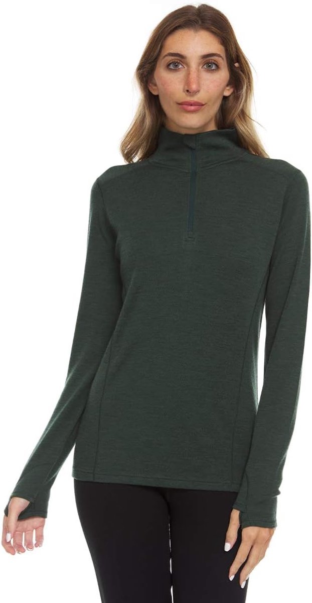 Merino Wool Midweight Women's 1/4 Zip - shirt met lange mouwen van 100% merinowol met 1/4 ritssluiting voor dames - middenlaag