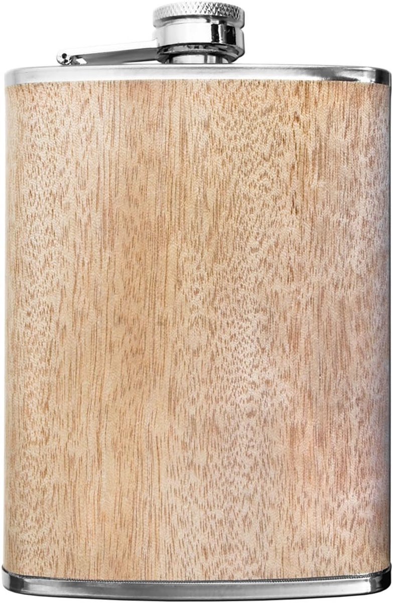 Roestvrij staal Flachmann Wood, hoogwaardige zakfles, jeneverfles in hout-look, schroefsluiting, geweldig cadeau-idee, 260 ml, hout-design esdoorn