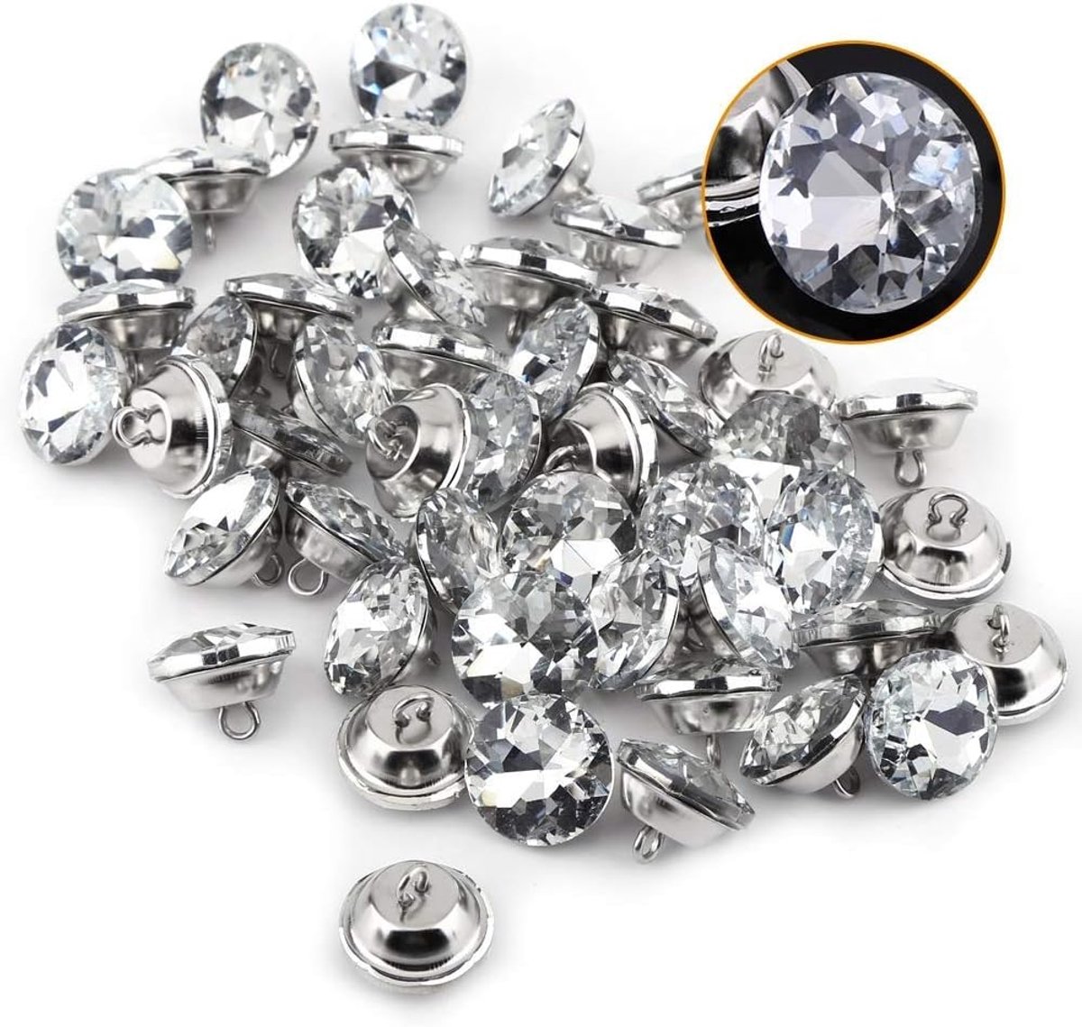 50 stuks ronde kristallen kristallen kristallen knopen met metalen gesp voor naaien, kleding, bankvulling, scrapbooking, wanddecoratie, handwerk, sieraden maken, breien (20 mm)