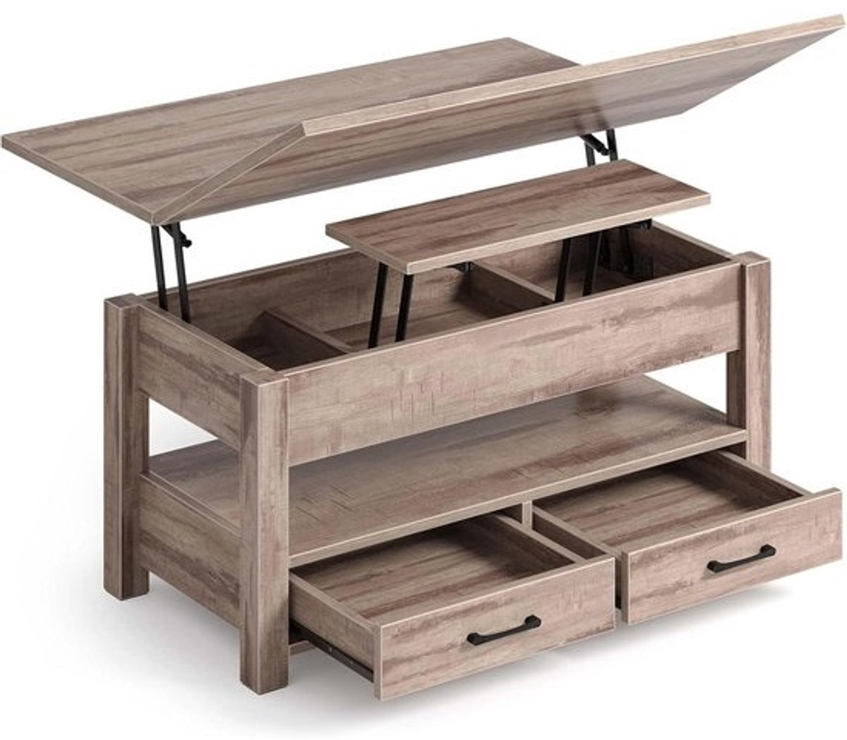 Verstelbare Salontafel - Koffietafel Lade - Ruimte Besparen - Gedeeld Hefblad - 100 x 50 cm - Kameelbruin
