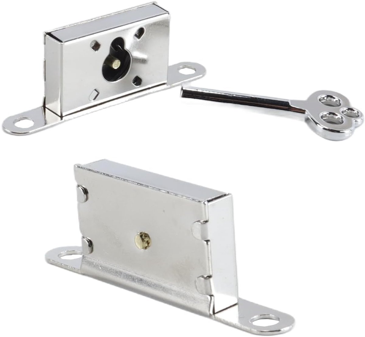 Sloten met sleutels, zinklegering sieradenkistsloten met schroeven, antieke Chinese stijl grendel voor houten kisten (zilver)