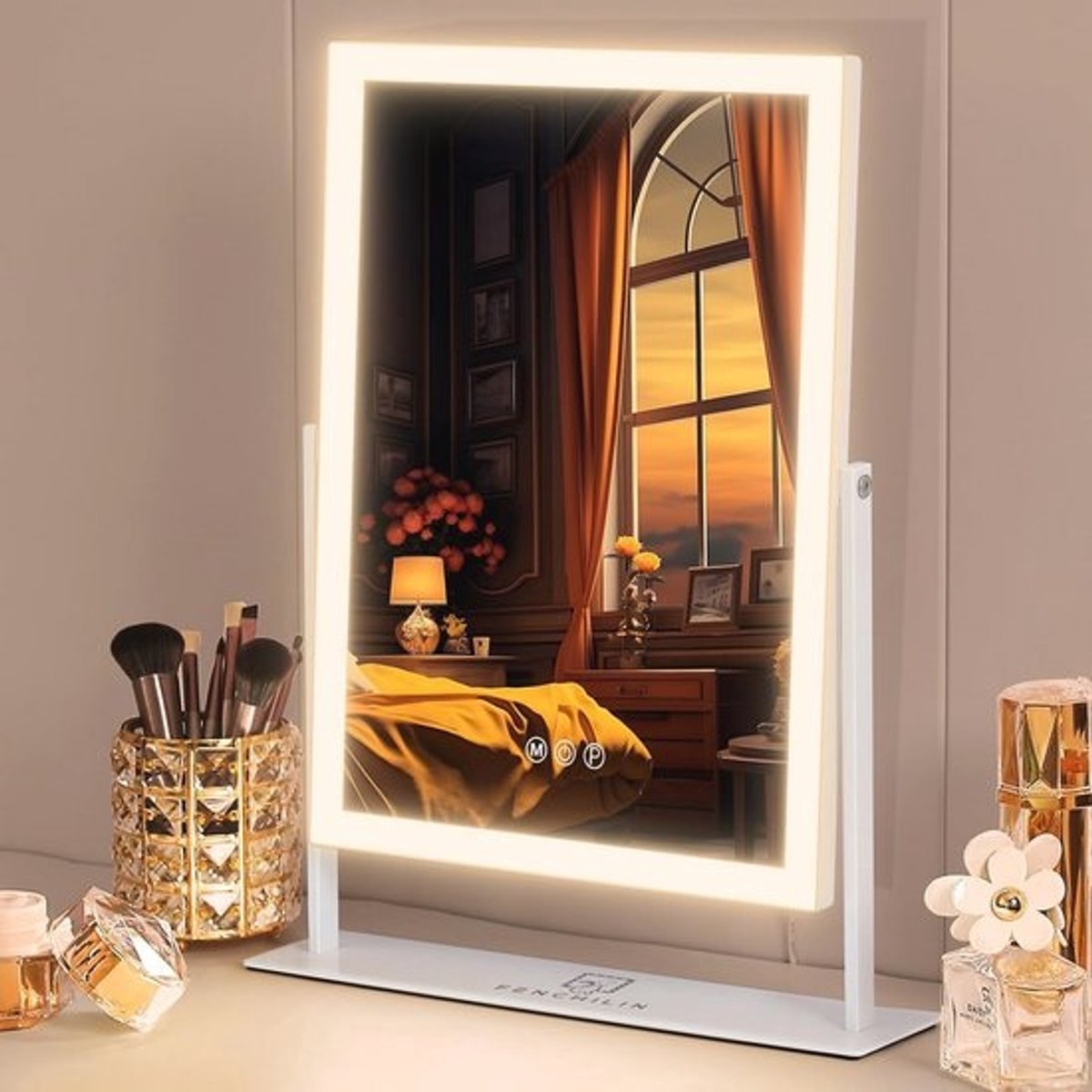 Dimbare Hollywood Make-upspiegel met 3 Kleuren en 10x Vergroting - Verlichte Make-up Spiegel met 360 Graden Rotatie