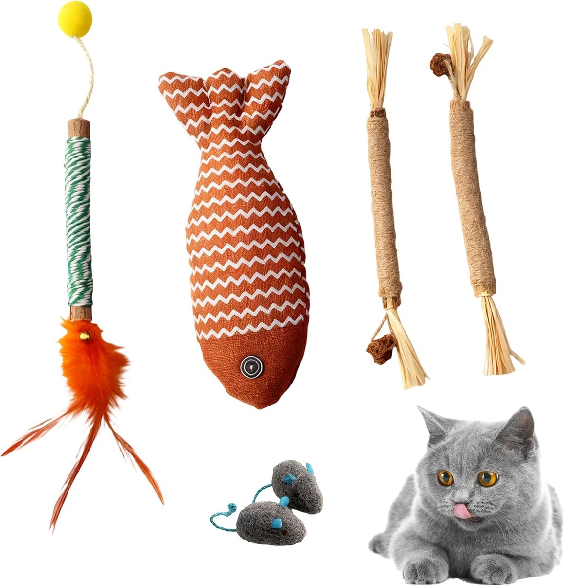 6 stuks kattenkruidspeelgoed, kattenkruidstokken, matatabi sticks, natuurlijk kauwspeelgoed voor tandverzorging, tegen tandsteen en mondgeur, intelligent speelgoed voor zelfbezigheid