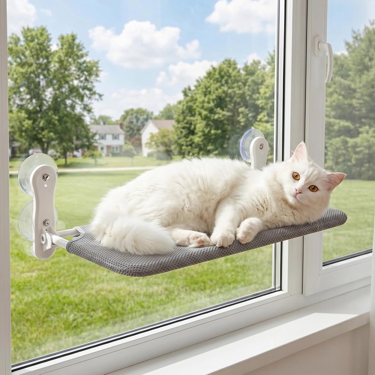 Kattenhangmat voor katten, met stabiele zuignappen, belastbaar tot 7 kg, 52,2 x 39 cm (grijs)