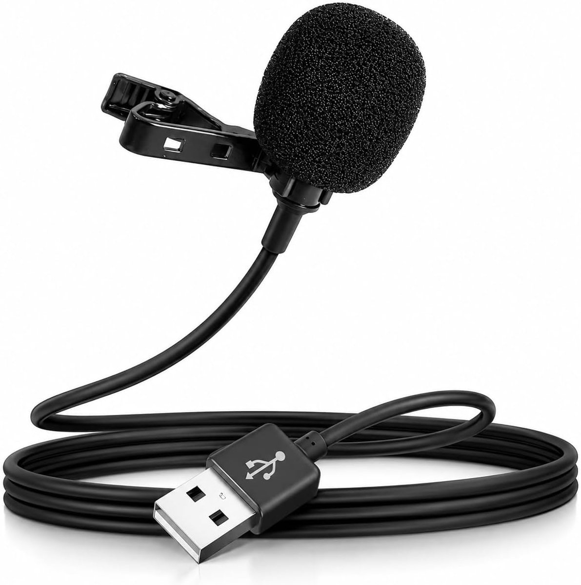 USB, micro-pc, stropdasmicrofoon met kabel en klem, professionele mini-microfoon voor pc, Mac, laptop, gaming, podcast, video-opname, plug & play, voorruit inbegrepen