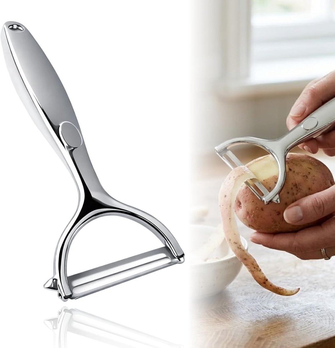 Groenteschiller van roestvrij staal, robuuste en duurzame groenteschiller, bespaart en groentesnijder, multifunctioneel voor aardappelen, wortelen en fruit, eenvoudig te bedienen