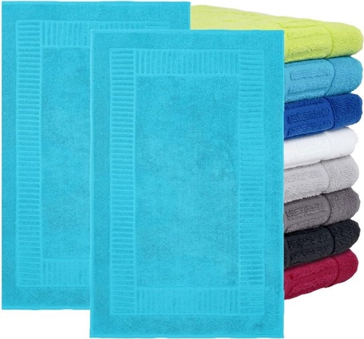 Set van 2 absorberende badmatten voor douche en bad - sneldrogend, katoen, 50 x 80 cm, Oeko-Tex-gecertificeerd, turquoise