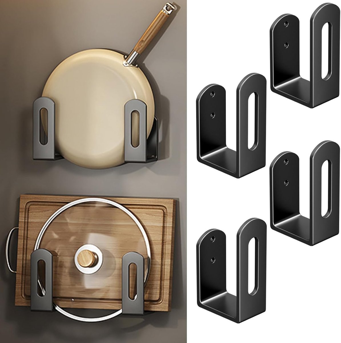 Houders, dekselhouder, snijplankhouder, potdekselorganizer voor kast, dekselorganizer, keuken, boren niet nodig, inclusief 2 tubes lijm