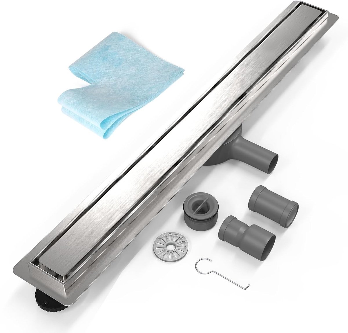 80 cm RVS doucheafvoer, compleet betegeld, extra plat met 360° sifon, geurstop en haarfilter, 2-in-1, Dn40/Dn50 aansluiting, ideaal voor inloopdouche en moderne badkamers