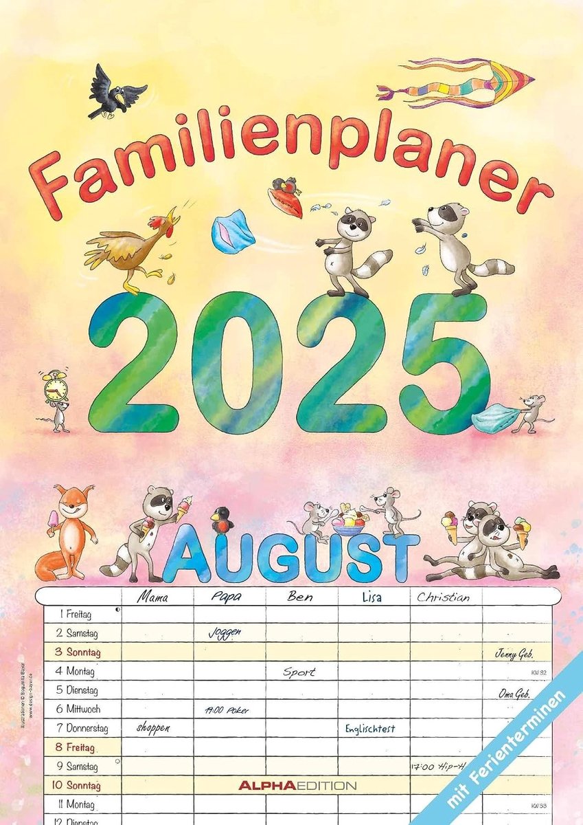 Familieplanner - Wit - 29,7 x 42 cm - Kalender met 6 Kolommen en Ruimte voor Afspraken - Voor Gezin