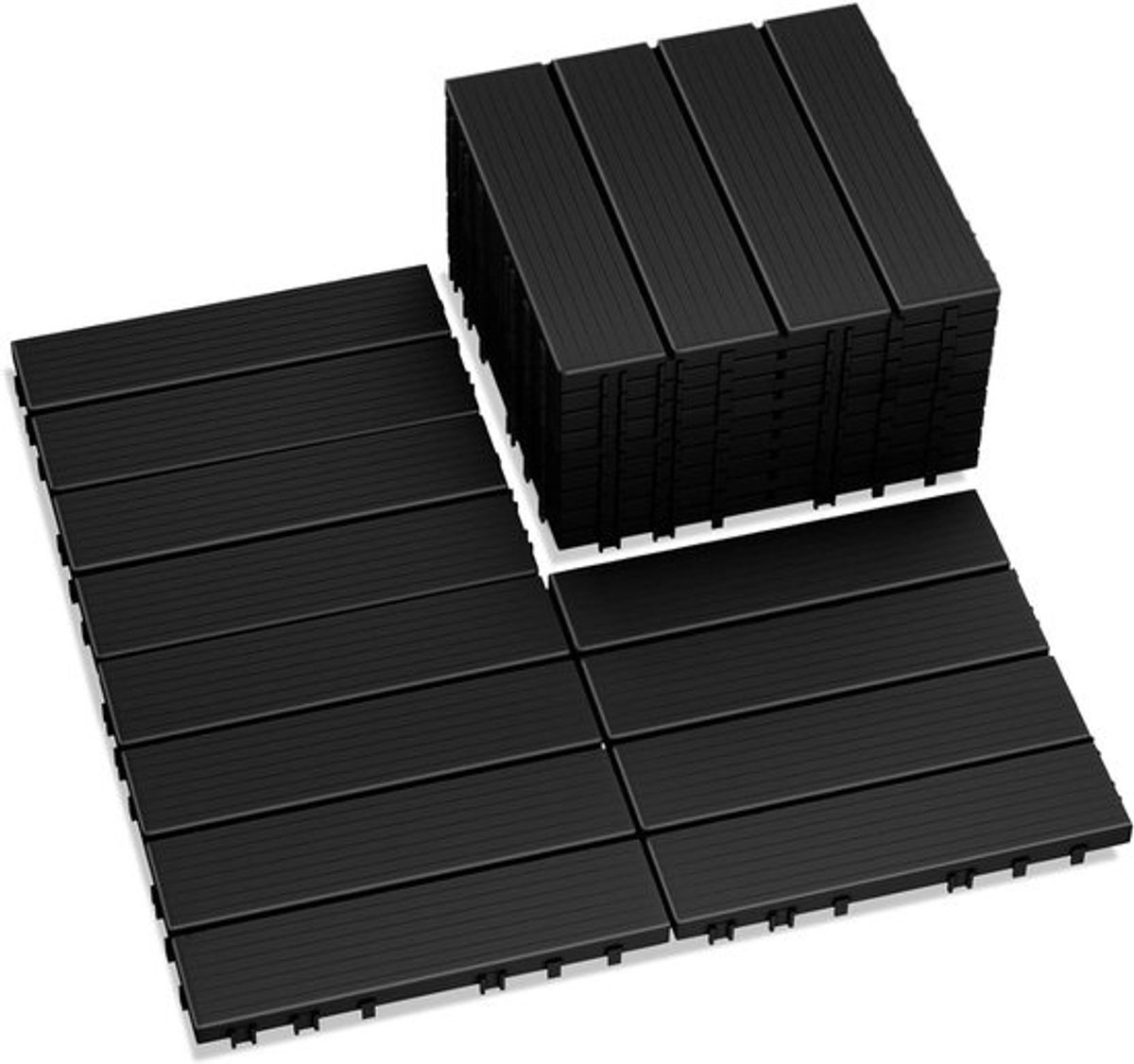 Set van 12 Tuintegels voor Terras en Balkon - Weerbestendige Interlocking Vloeren van Kunststof Composiet, 30 x 30 cm, 1 m² (Donkergrijs)