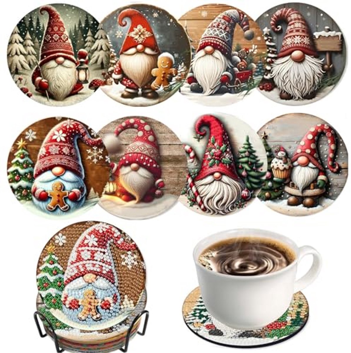 Kerst Onderzetters Set - Kerstdecoratie Tafel - Decoratieve Onderzetters voor Glazen en Bekers - Feestelijke Tafeldecoratie
