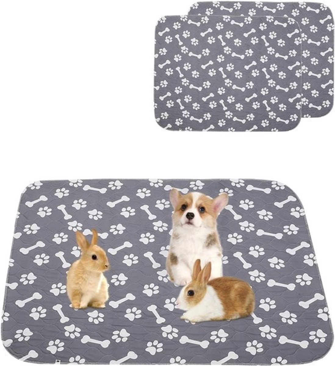 Washable Pet Peeing Pads - Waterproof Cotton Wool Pads - Reusable Dog Training Pads - Premium Travel Puppy Pads (2pack) - Gray - M