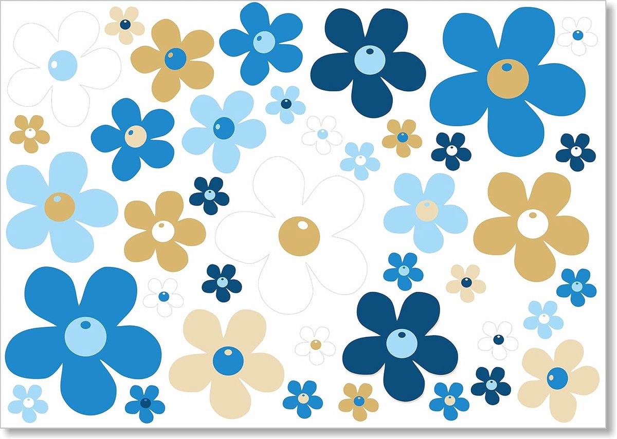 40 stickers bloemen, prilbloemen, stickers, bloemen voor keuken, badkamer, auto, koffer, laptop, stickers fiets, stickers bobbycar, scooter, waterdichte stickers voor buiten (blauw)