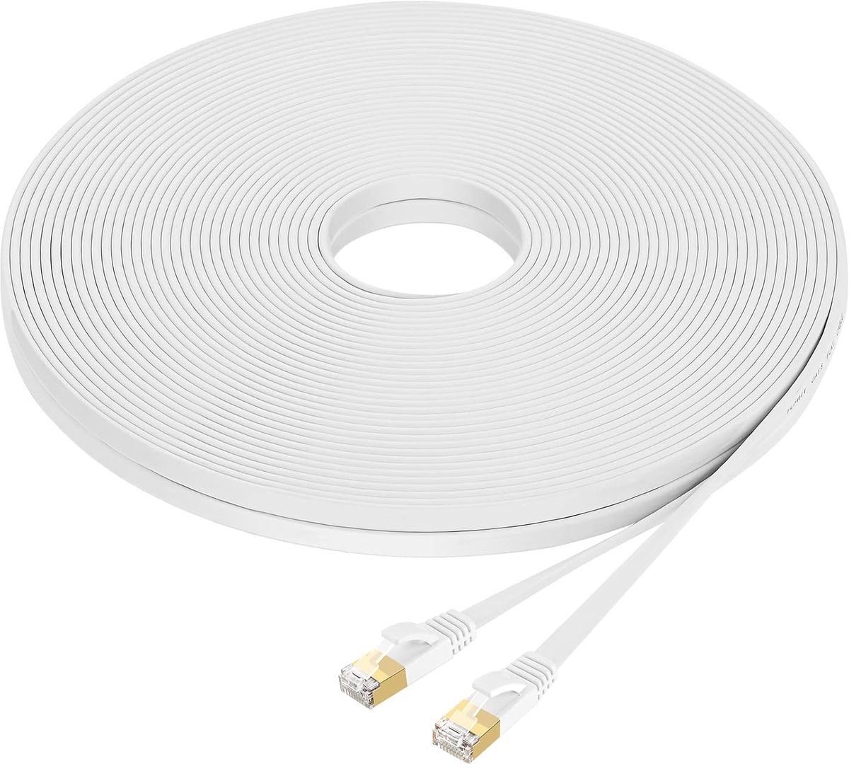 Cat8, 20 m, netwerkkabel, plat, Gigabit RJ45, LAN, hoge snelheid, 40 Gbit/s, 2000 MHz, voor switch, router, modem, Xbox, PS4, tv-behuizing (wit)
