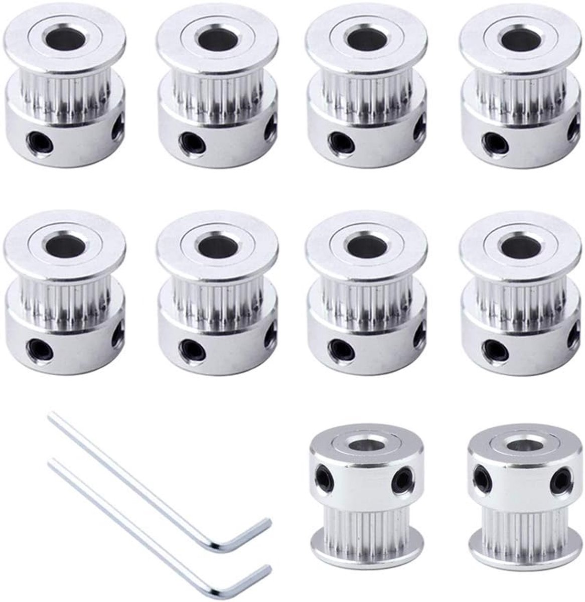 10 stuks Premium Aluminium GT2 Tandriemschijf, 20 tanden 5mm Inwendige Boring GT2 Riemschijven, voor 3D-printers met tandriemen van 6mm breedte