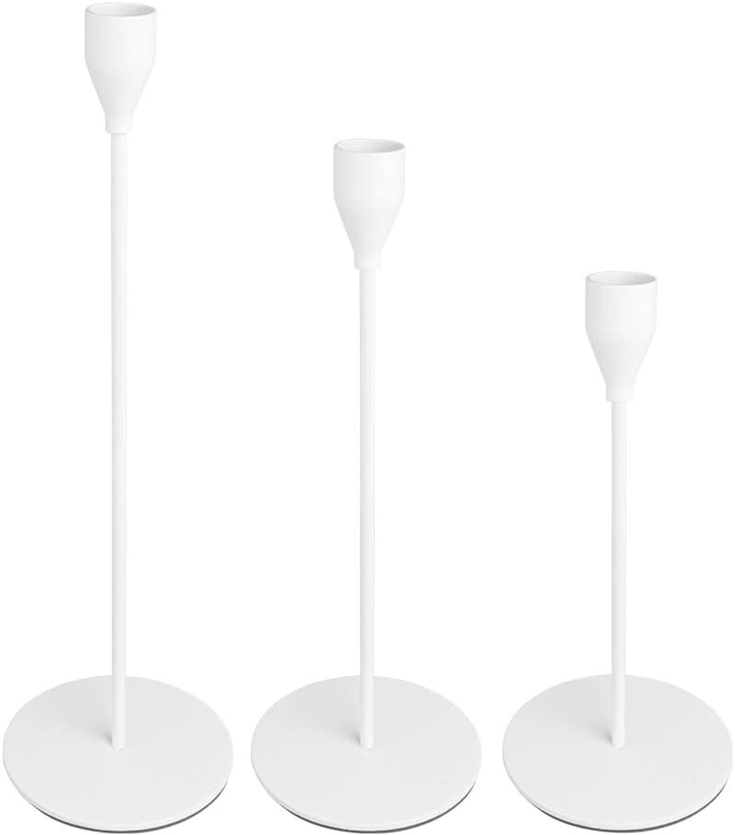 Mit Herz Kandelaar voor staafkaarsen | kandelaar in 23 cm, 28 cm en 33 cm hoogte | Voet Ø 10cm | 3 stuks (wit)