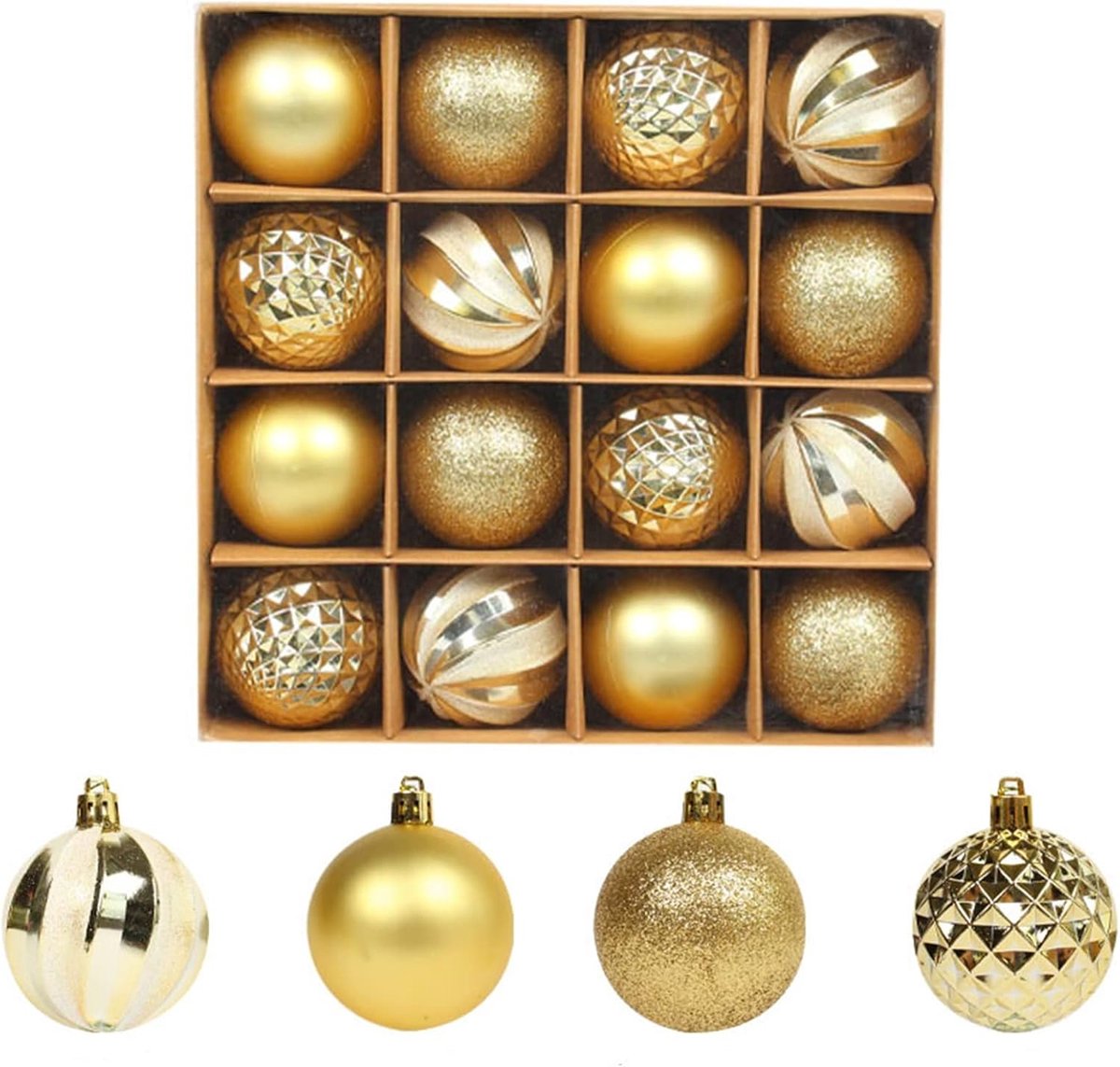 Kerstballen, Ronde Gevormde Hangende Kerstballen Set met Herbruikbaar, Splintervrij Plastic, voor Hangende Decoraties voor Kerstboom, Vakantie, Huwelijk, Partij (Color : Gold, Size : 6cm/2.4in)