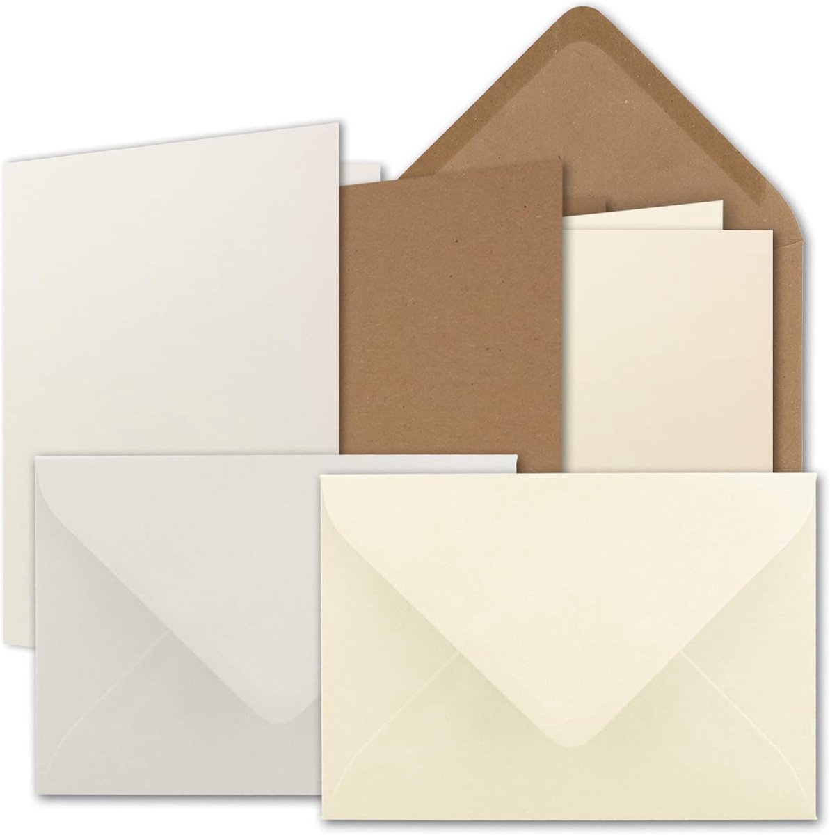 15x kaartenset DIN B6 - natuurlijk wit - vanille - kraftpapier bruin - vouwkaarten met enveloppen - 3 kleuren - 12 x 17 cm & enveloppen - 12,5 x 17,5 cm