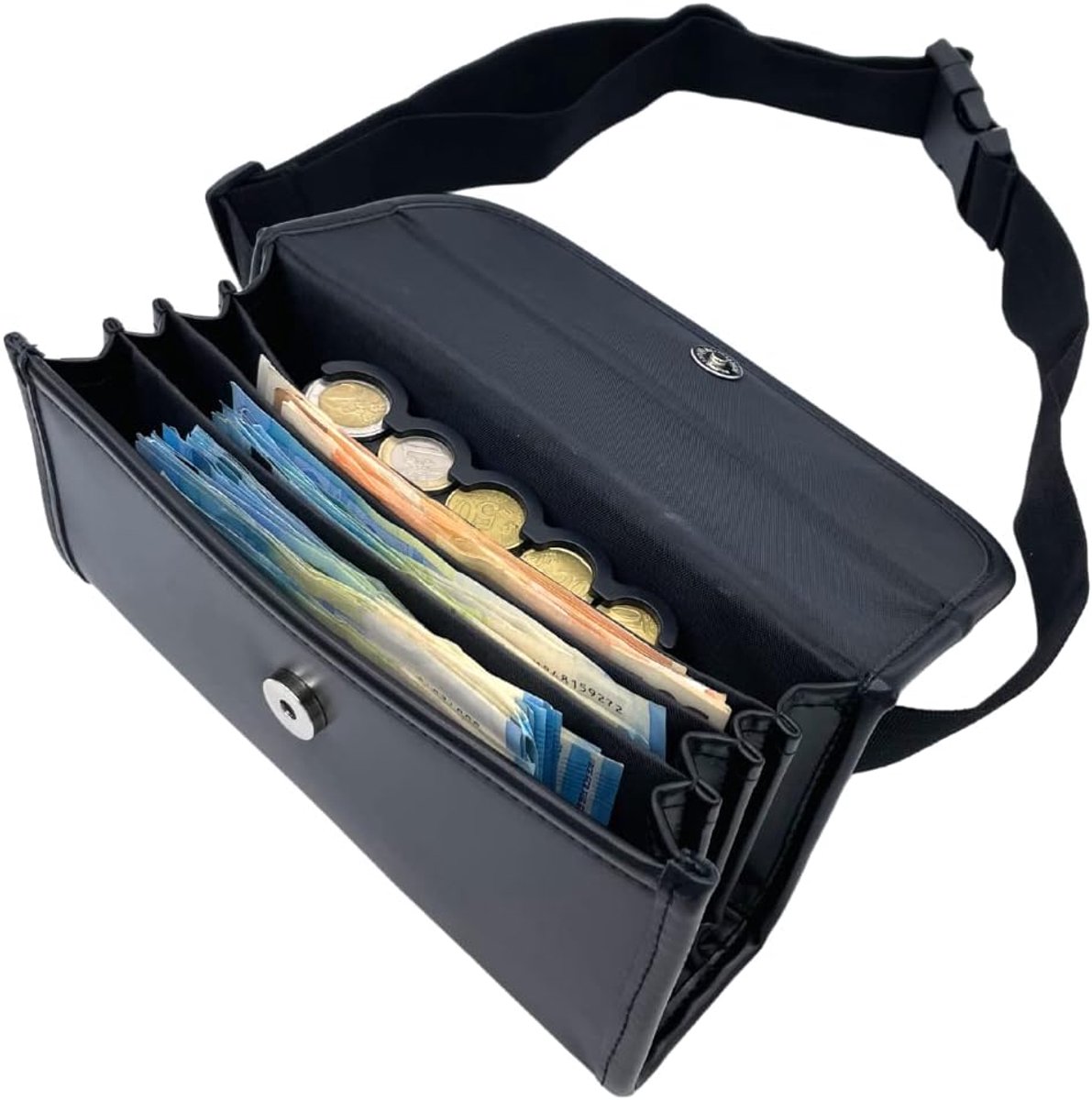 Kelnertas, portemonnee incl. 5 vakken voor euromunten, 4 vakken voor bankbiljetten, magneetsluiting - 23 x 11 x 7 cm - zwart