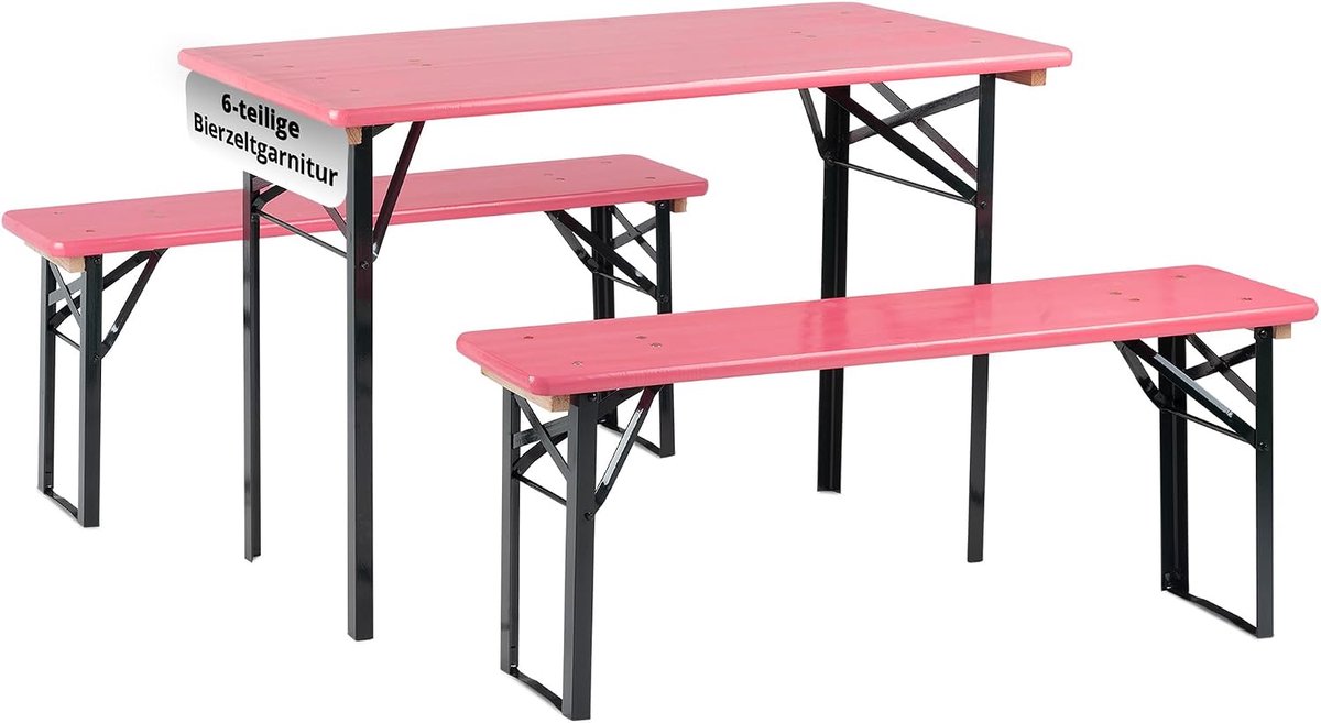 BB-117 Hirschgarten 2x Biertafelset voor balkon - Korte versie met 117 cm lengte - 2x tafel, 4x bank - Biertentset gemaakt van hout - Opvouwbaar - Roze