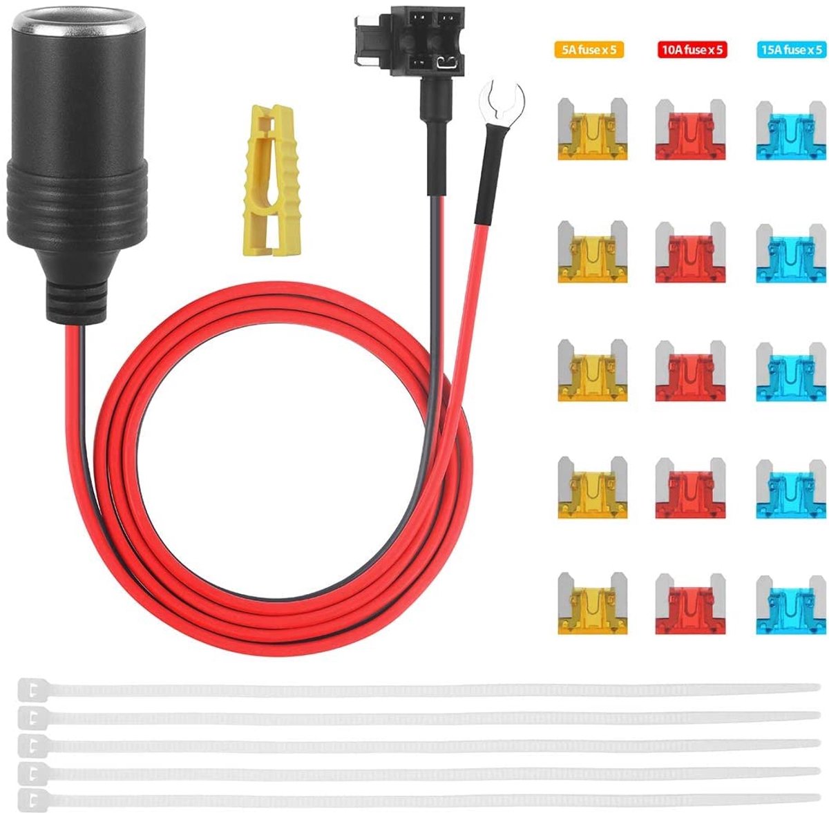 1 m auto-sigarettenaansteker met zekeringsset auto-adapter Add-a-Circuit TAP-adapterkabel 1,0 mm kabel met 12 V zekeringhouder voor Micro Mini Standard ATM APM platte zekeringen (Mini)
