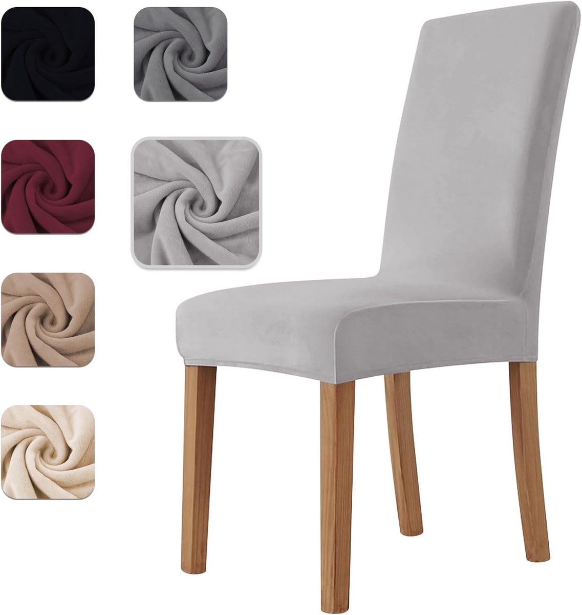 Stoelhoezen met Rugleuning 4 Stuks van Elastisch Fluweel, Universeel, Stoelhoezen voor Keuken en Woonkamer, Superzacht, Comfortabel, Krasbestendig - Lichtgrijs