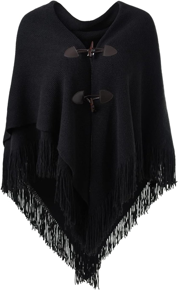 Poncho voor dames, open voorkant, losse pasvorm, omzoomde cape sjaal voor herfst winter 2023