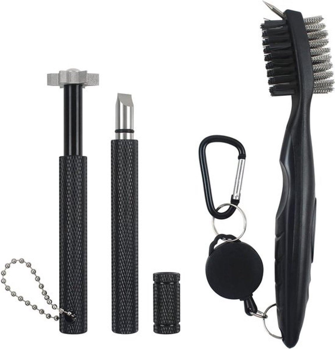 Complete Golf Club Cleaner Set met Inklapbare Borstel en 2 Groefslijpers voor Optimale Onderhoud van Golfclubs en Ijzers