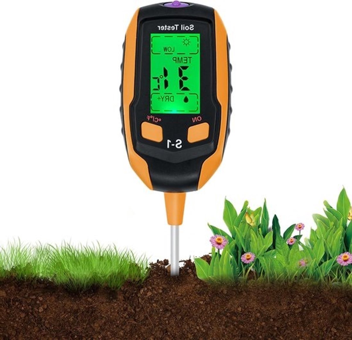 4-in-1 Digitale Bodem pH Meter en Vochtigheidsmeter voor Planten met Temperatuur- en Lichtmeting voor Tuin en Binnengebruik