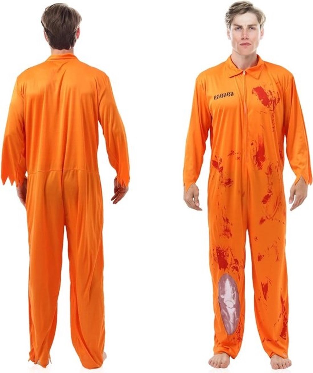 Oranje gevangeniskostuum voor mannen en vrouwen, inclusief overall en accessoires voor themafeesten en Halloween
