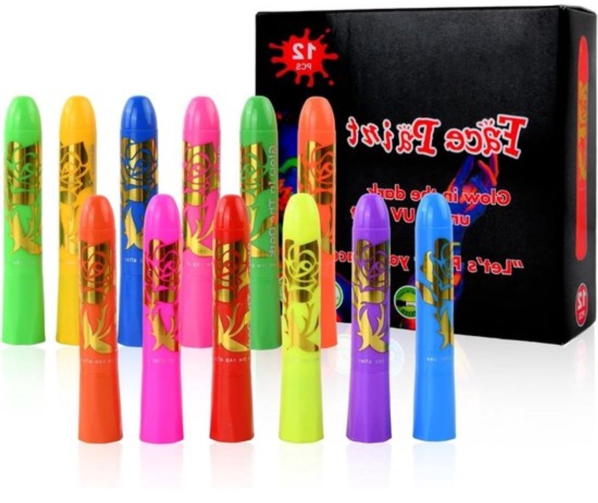 Kleurige UV Body Painting Sticks voor Kinderen en Volwassenen - Wasbare Neon Make-up Pens voor Carnaval, Halloween en Festivals