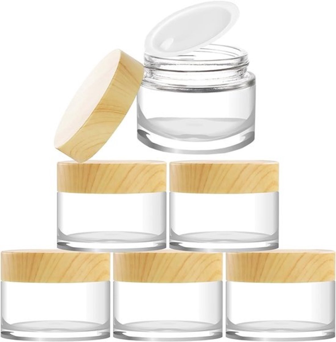 Set van 6 lege glazen crème potjes - 30 ml - voor olie, zalf en cosmetica - opslag
