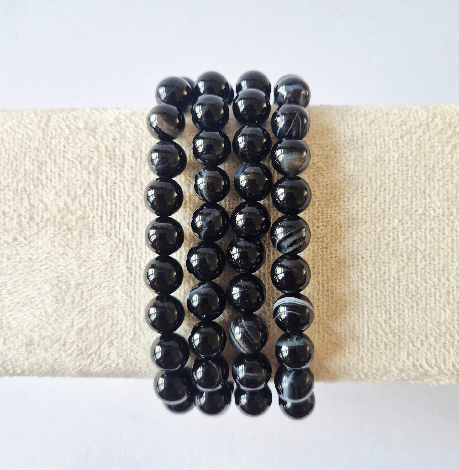 Moonlight Gemstones Zwart Gestreepte Agaat – Edelsteen Armband 8 mm Meerkleurig