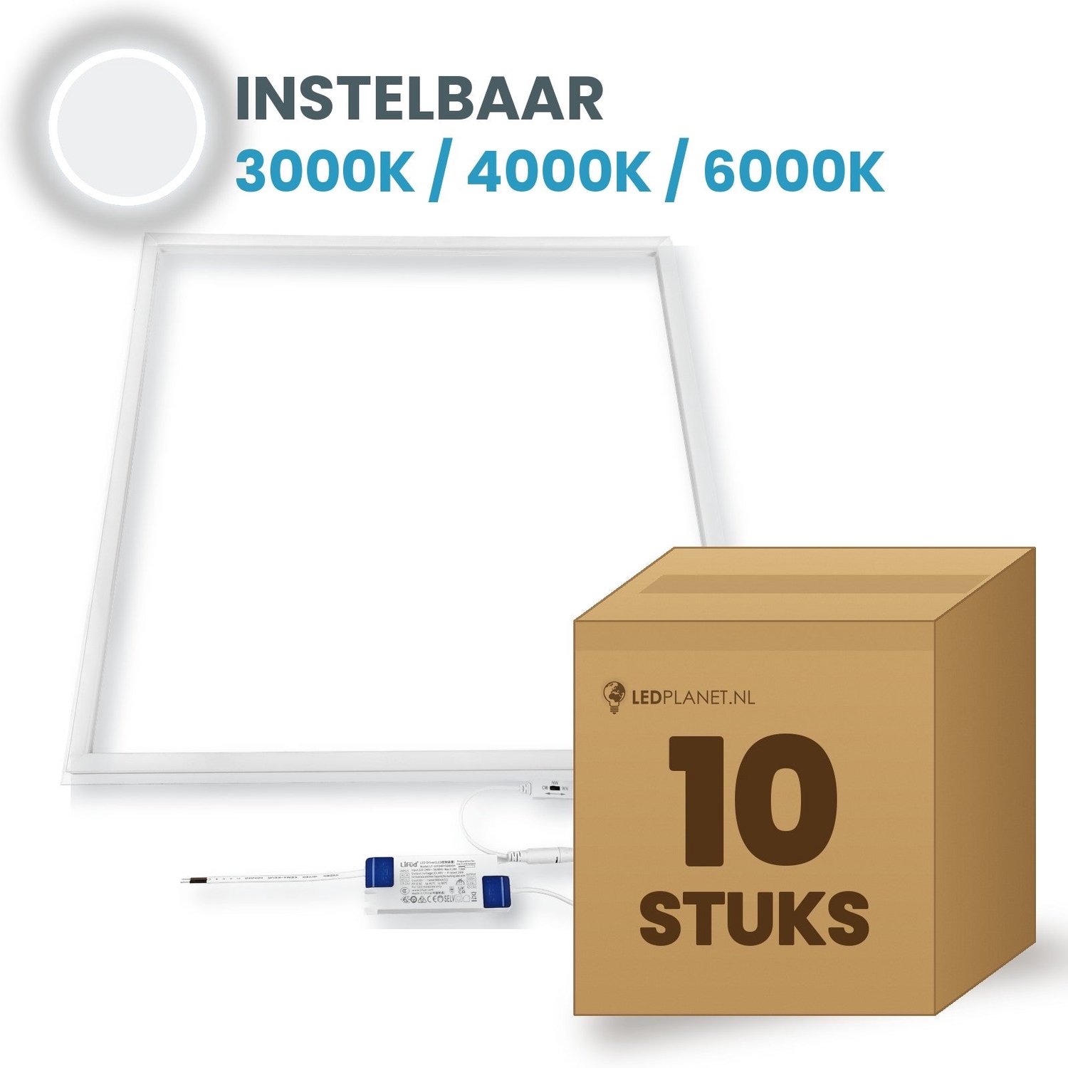 Tsong LED Lijstpaneel 60x60 cm 3CCT - 10 stuks - 36W - 3600 lm - Lichtkleur instelbaar 3000K/4000K/6000K - CRI80 - 230V Instelbaar (CCT)