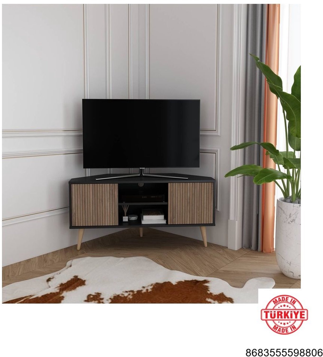 Decorotika TV Meubel Donkerblauw en Wit – Modern Televisiemeubel met Opbergruimte – Design TV Kast voor Woonkamer – 120 cm Zwart en Alina