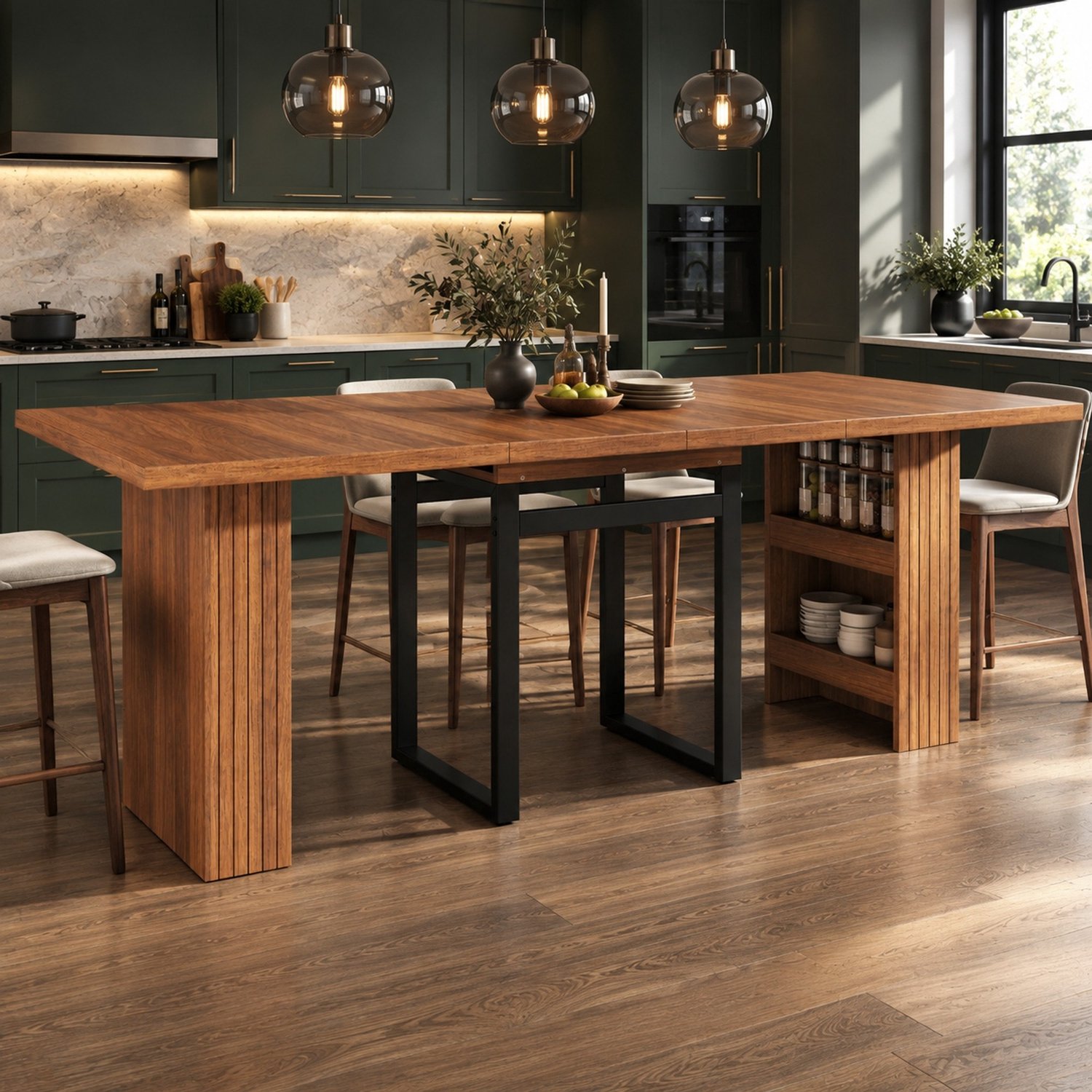 Maisentiel Uitschuifbare eettafel 120-200 x 80 x 78 cm met opbergruimte - donkerbruin Donkerbruin en zwart