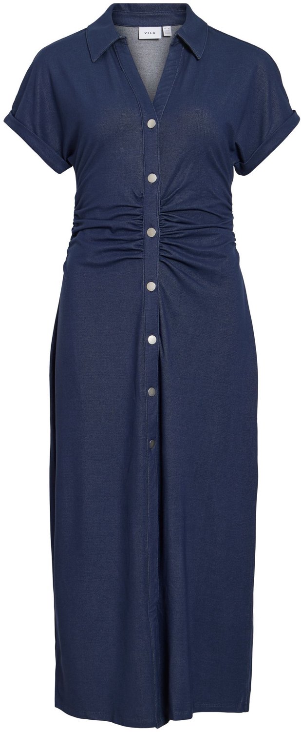 Vila maxi-jurk VICHANIA korte mouwen dark blue denim