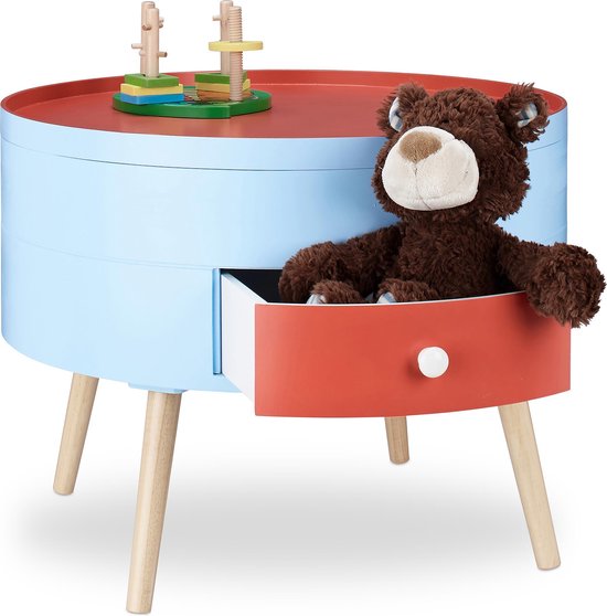 relaxdays bijzettafel met lade - nachtkastje kinderkamer - rond 60 cm -  bijzettafeltje | bol.com