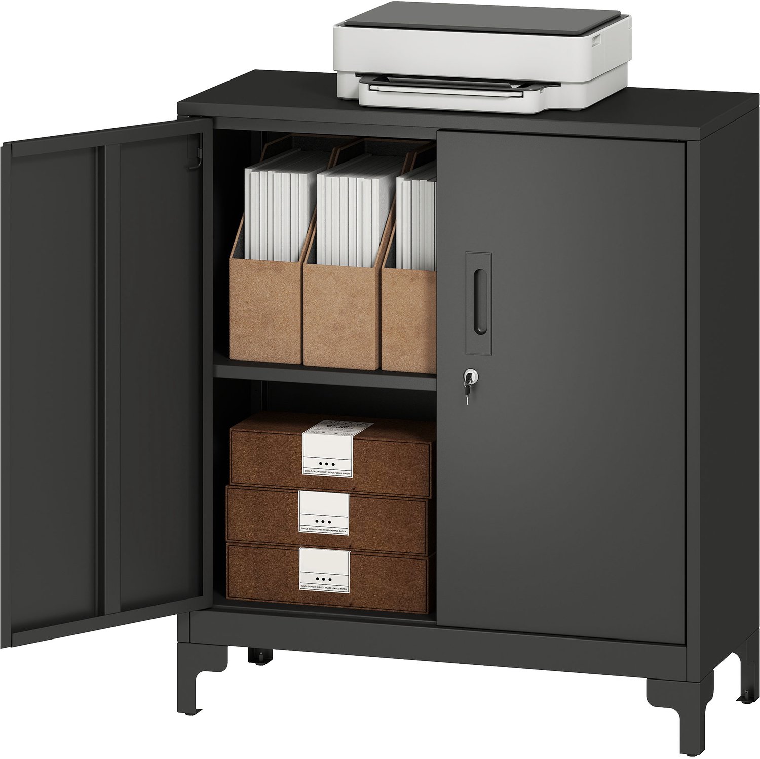 Lunpog Archiefkast met slot - Kantoorkast - Opbergkasten met deuren - Multifunctionele - Garagekast - Dossierkast - Zwart Schwarz