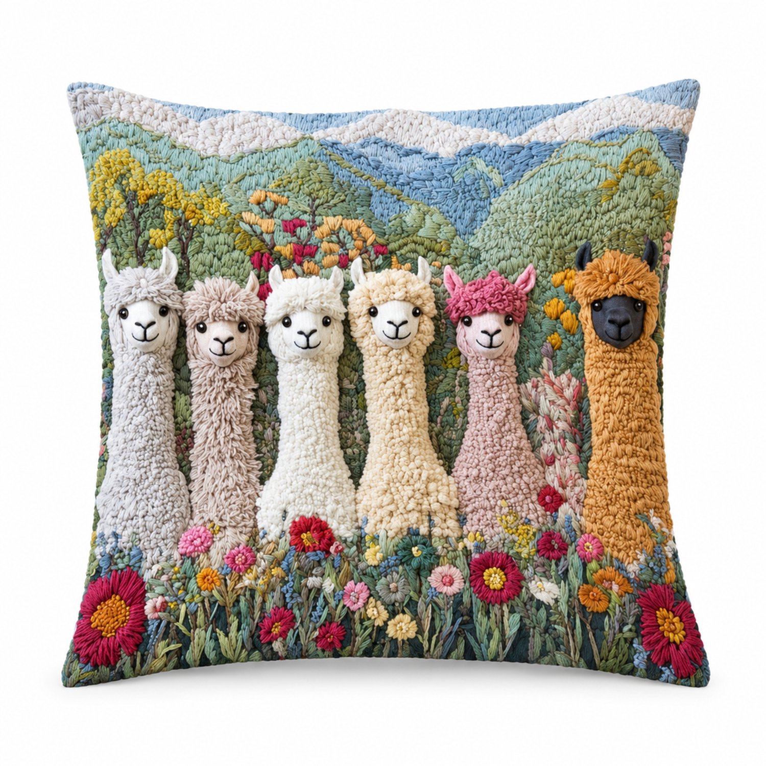 SWGOTA Pluche sierkussenhoes met alpaca- en bloemenmotief 45 x 45 cm voor de bank, zonder binnenkussen Multicolor