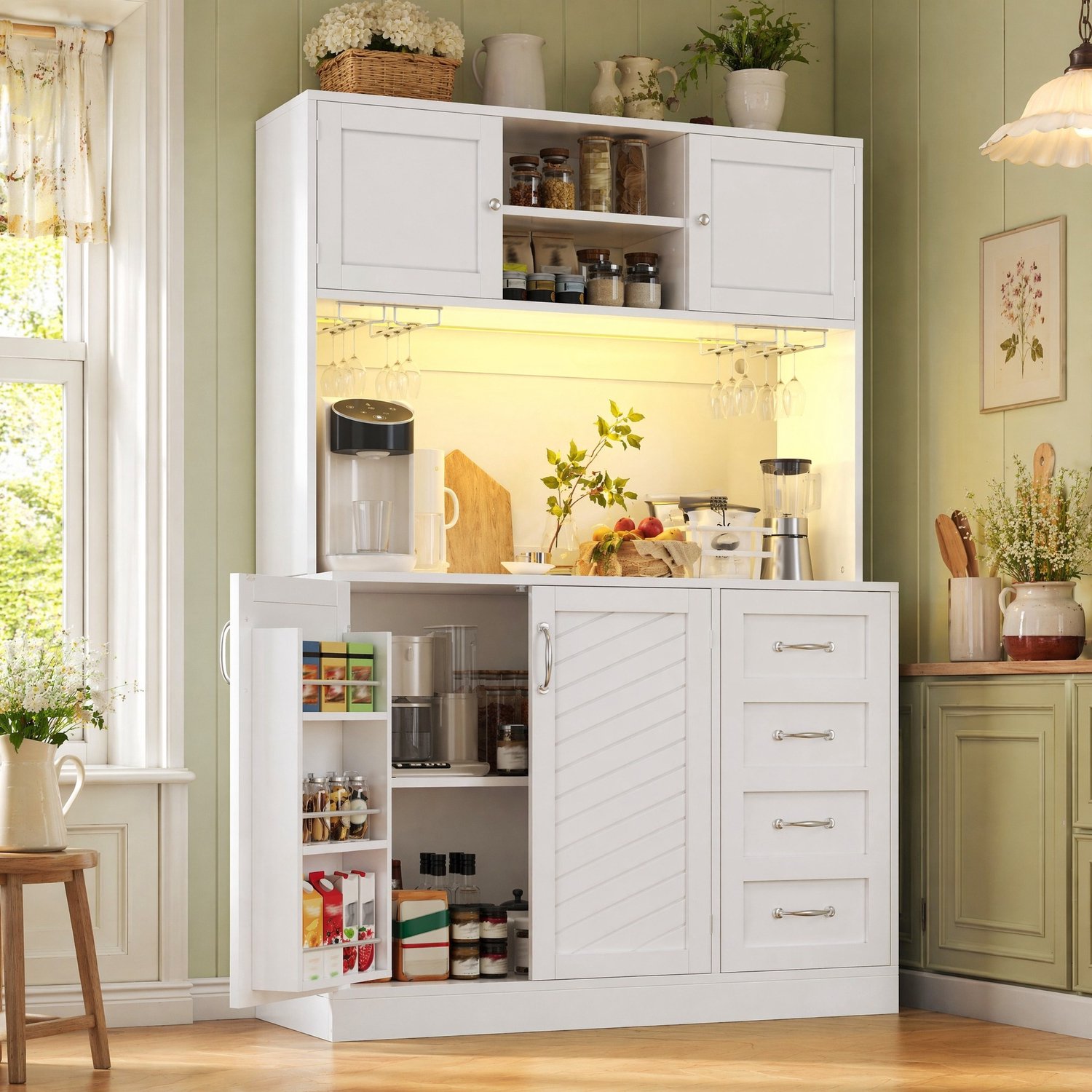 Maisentiel Witte buffetkast met ledverlichting - 4 deuren en 2 lades - 120 x 40 x 188 cm