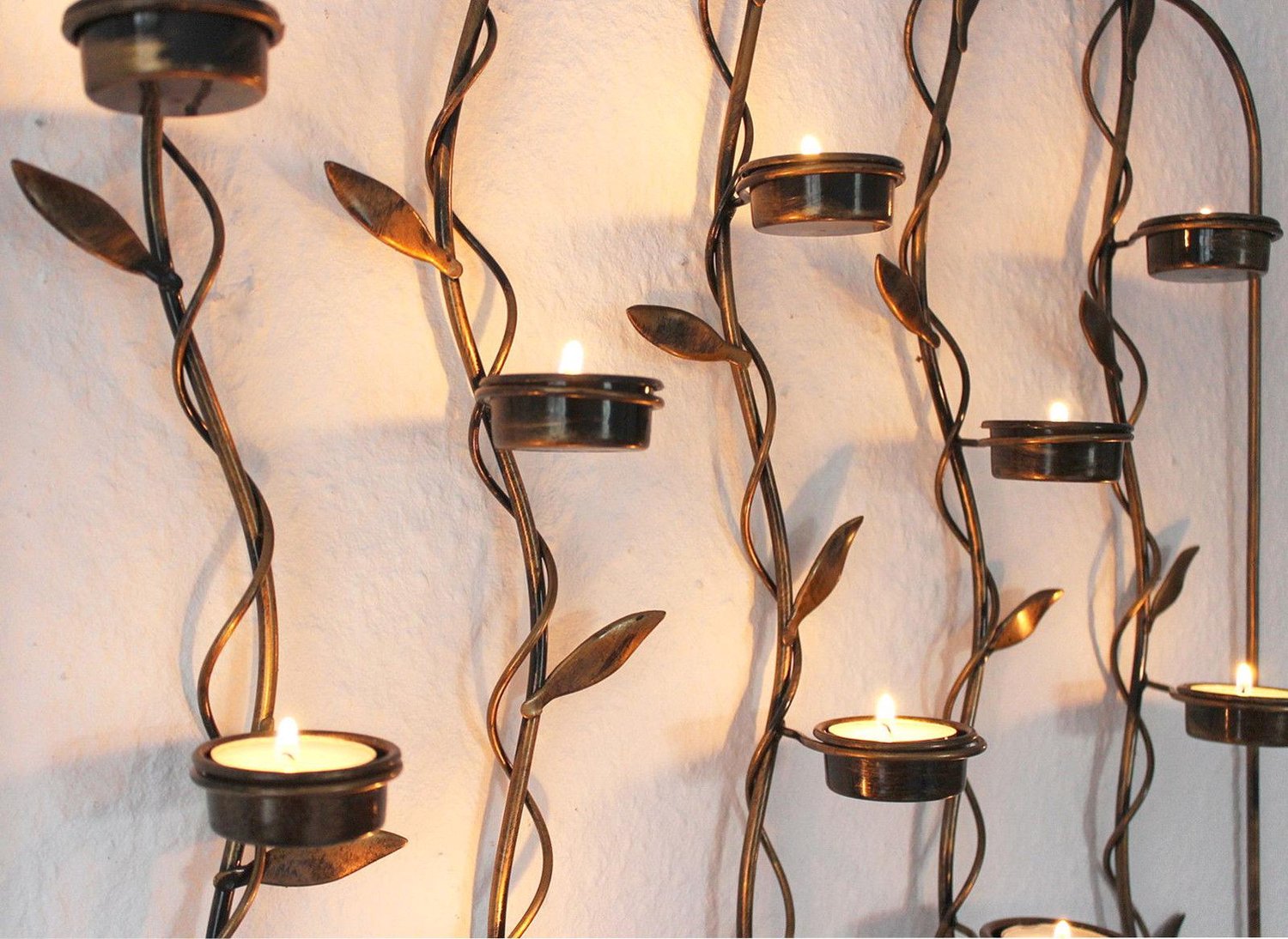 ‎DanDiBo Wandtheelichthouder voor 10 theelichtjes - Oud brons - 53 cm Bruin