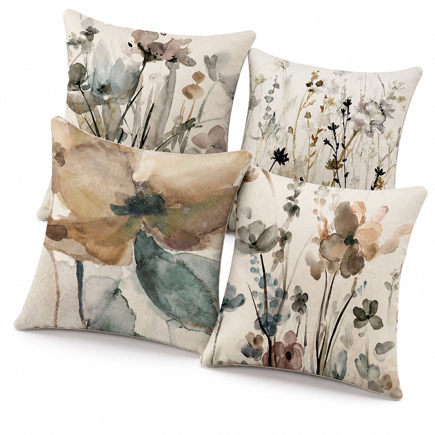Softica Kussensloop - Linnen - Bloemenprint - 60 x 60 cm Multikleur