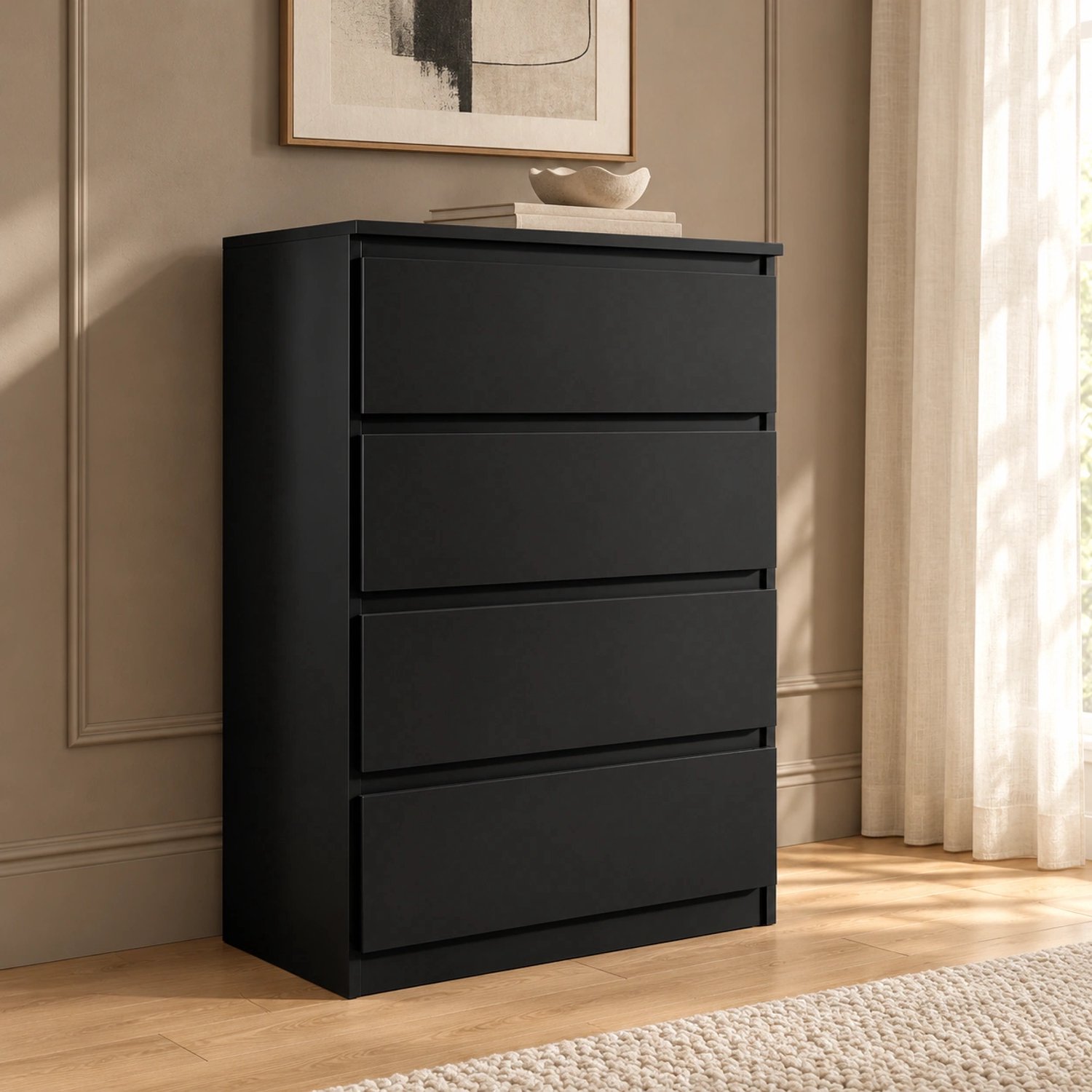 Promeubels Pro-meubels - Ladekast Ribera 70cm - Zwart mat - Commode - 4 lades